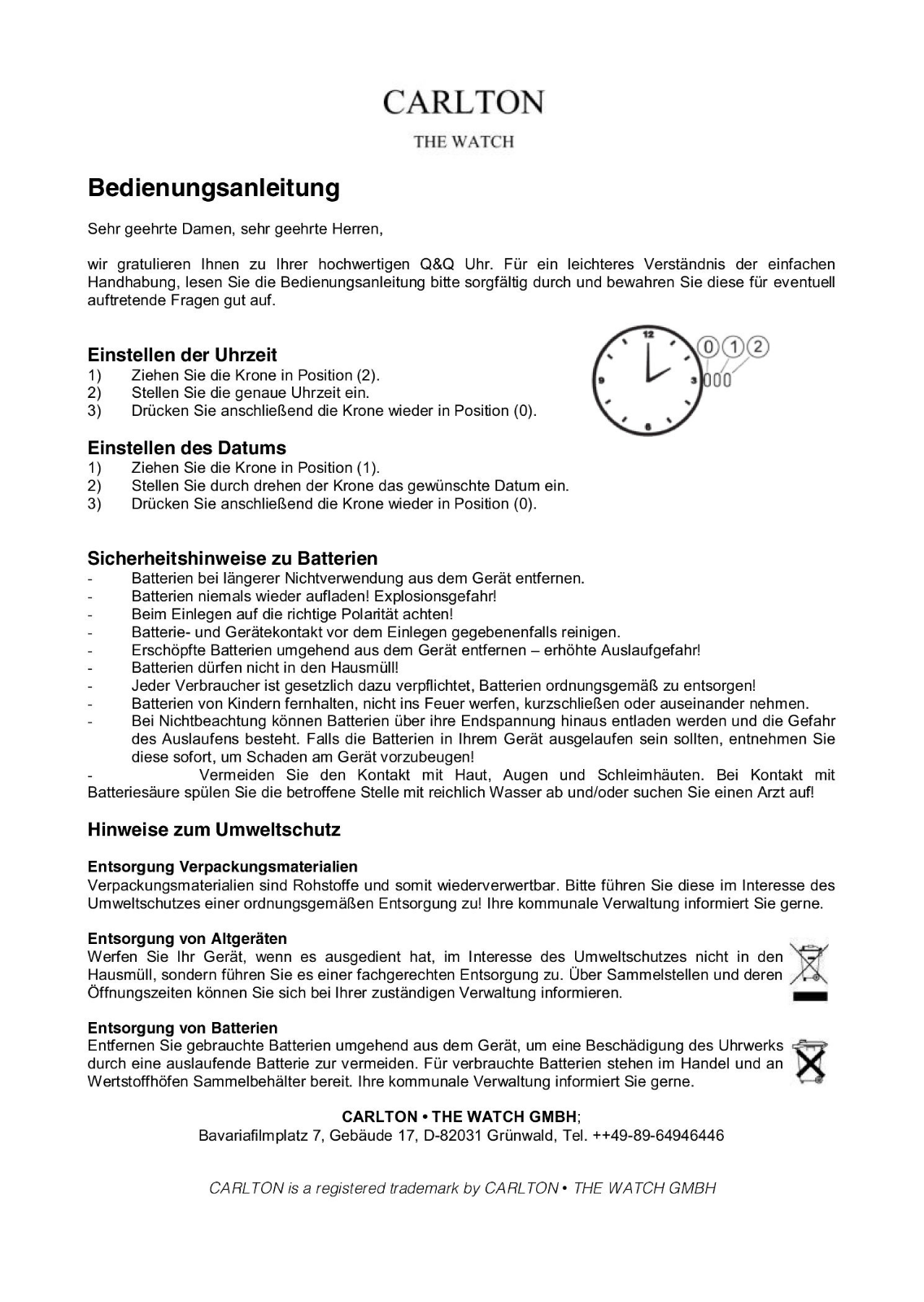 Carlton THE WATCH Instruction Manual