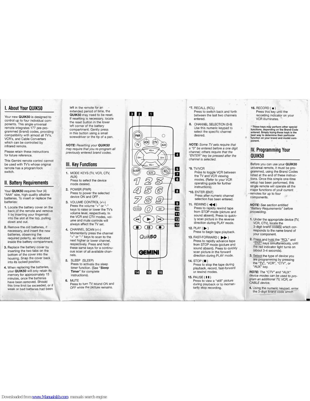 Gemini Quik50 Operating Manual
