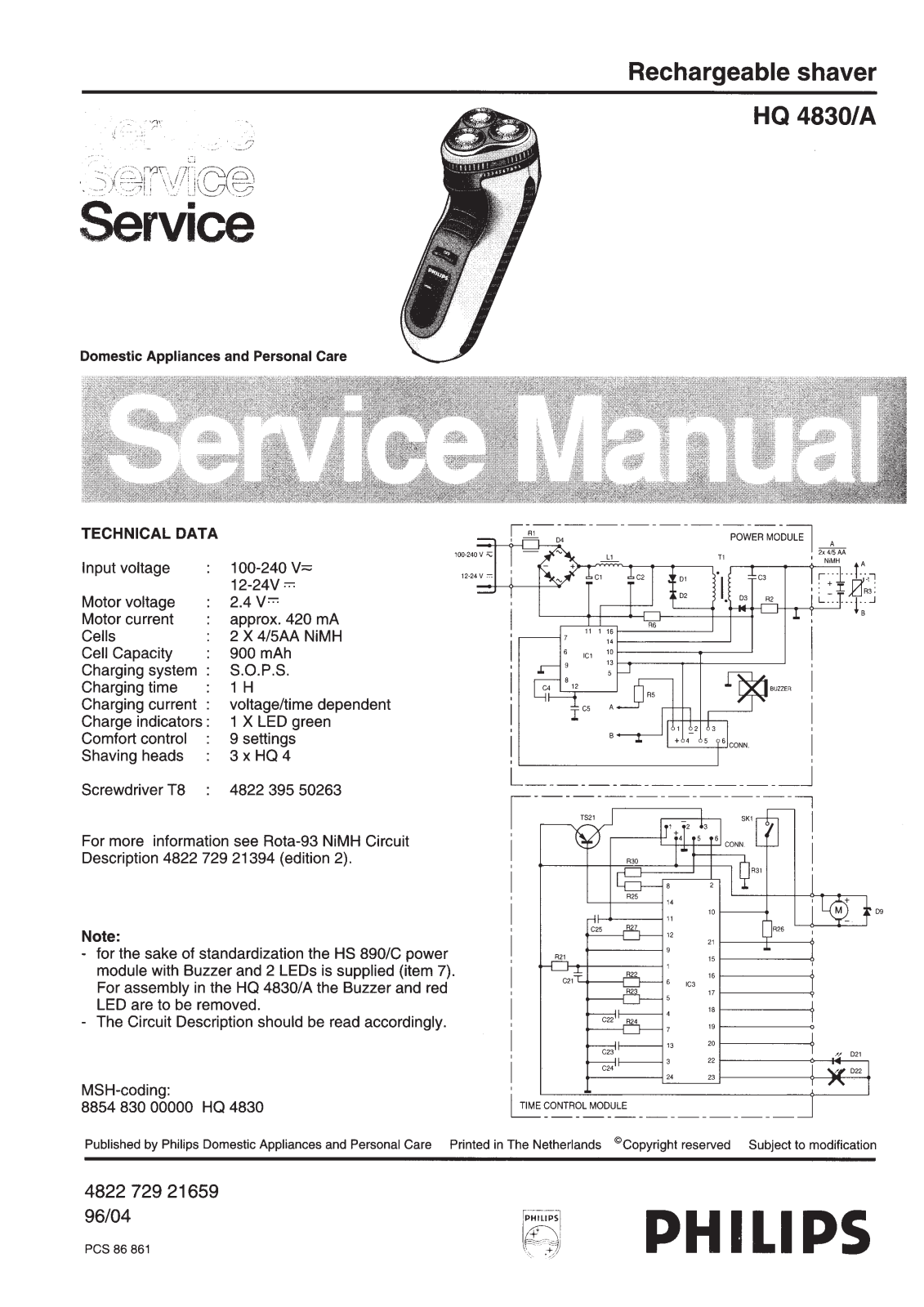 Philips HQ4830A Service Manual