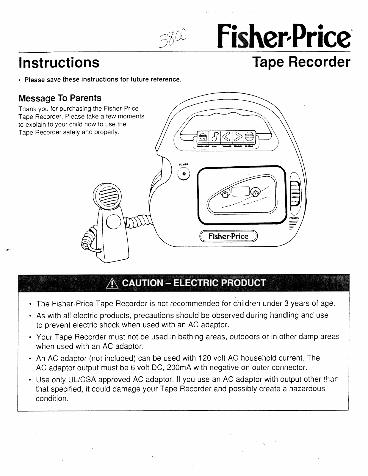 Fisher-Price 73800 Instruction Sheet