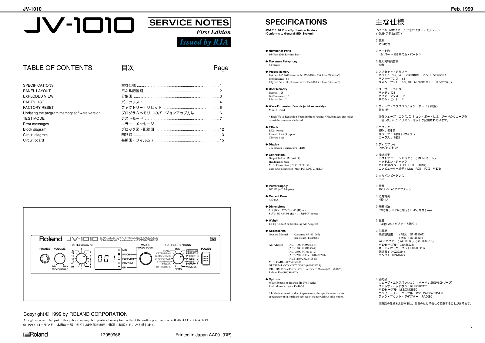 Roland JV-1010 Schematic