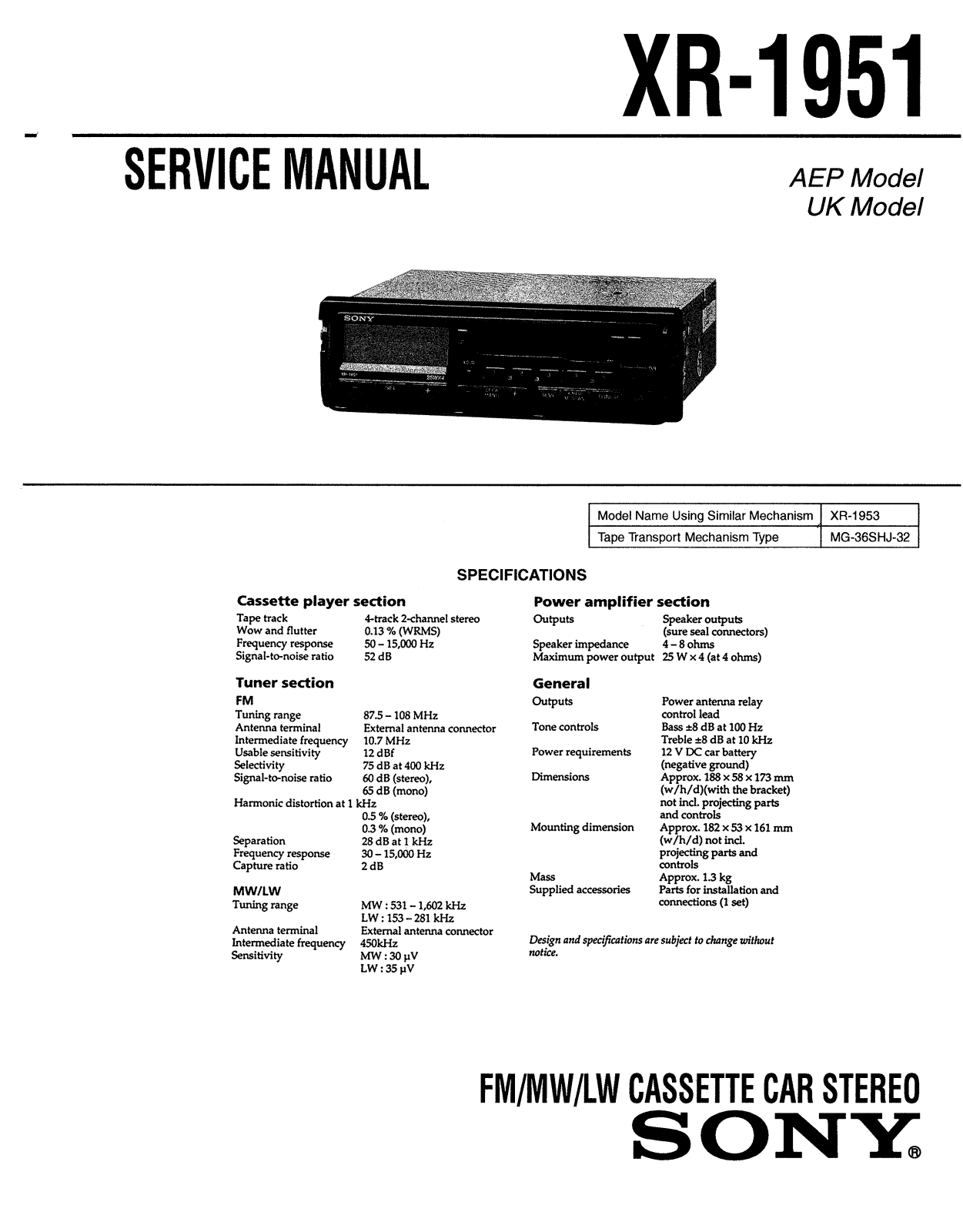 Sony XR-1951 Service manual