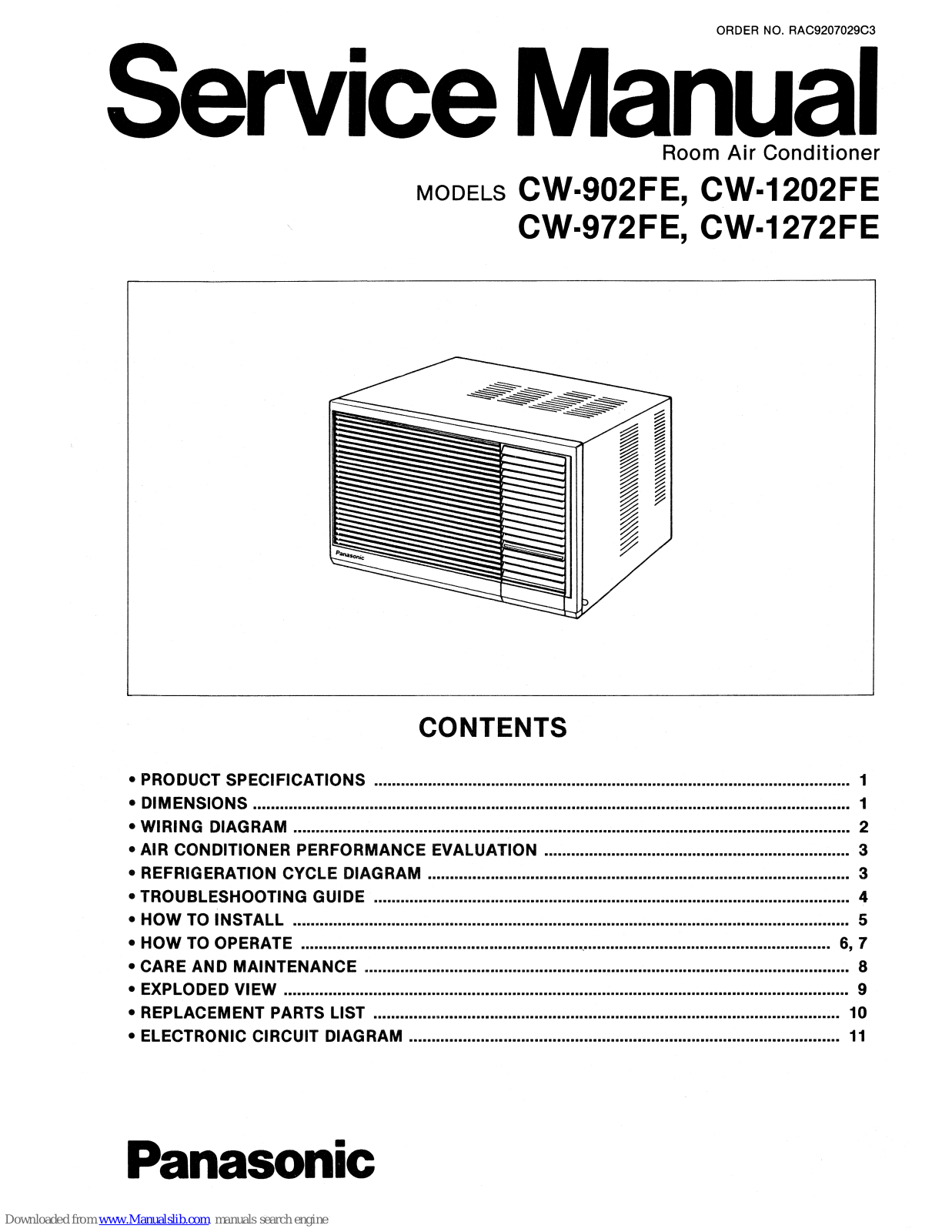 Panasonic CW-902FE, CW-1202FE, CW-972FE, CW-1272FE Service Manual