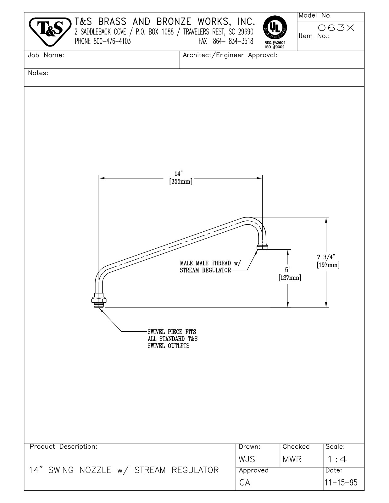 T & S Brass & Bronze Works 063X General Manual