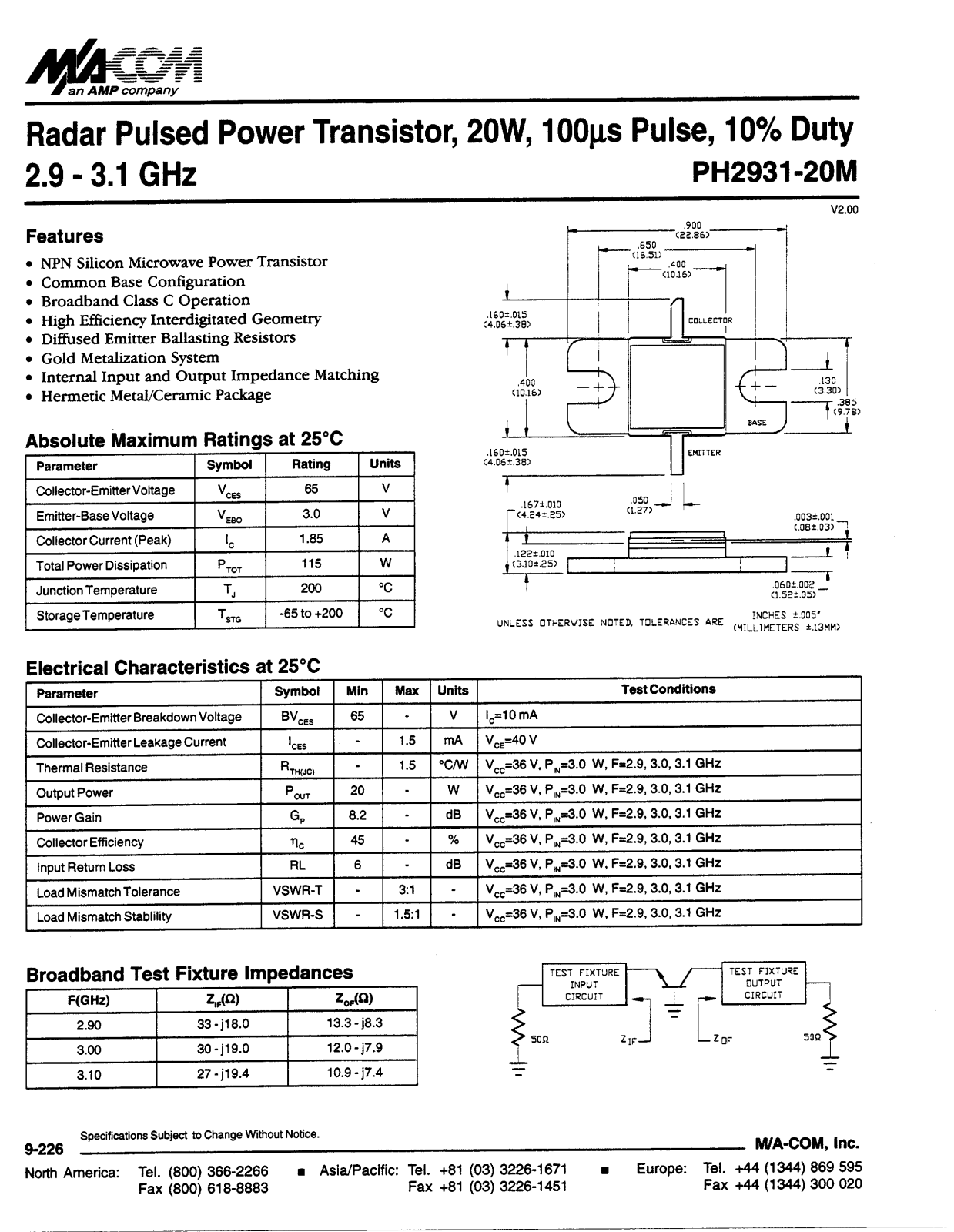 M A COM PH2931-20M Datasheet