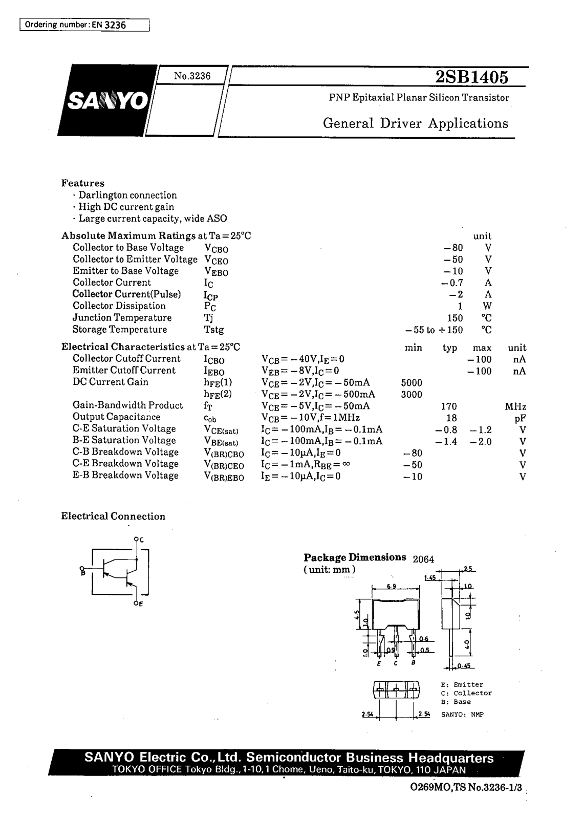 SANYO 2SB1405 Datasheet