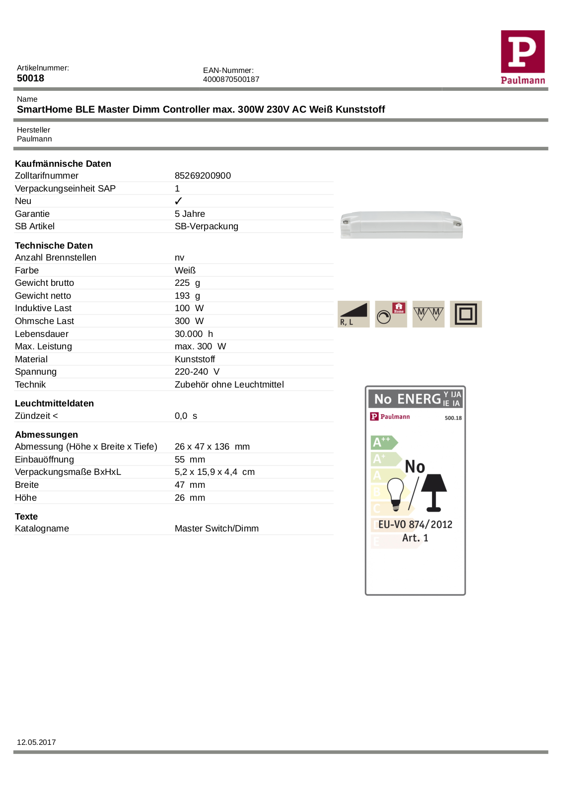 PAULMANN PLM 50018 Datasheet - ManualMachine.com