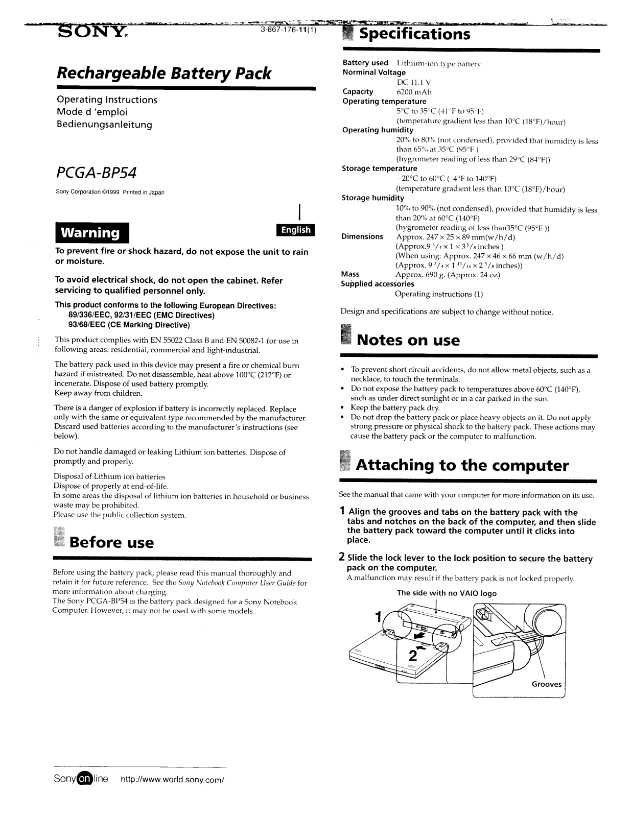 Sony PCG-ABP54 Operating Manual