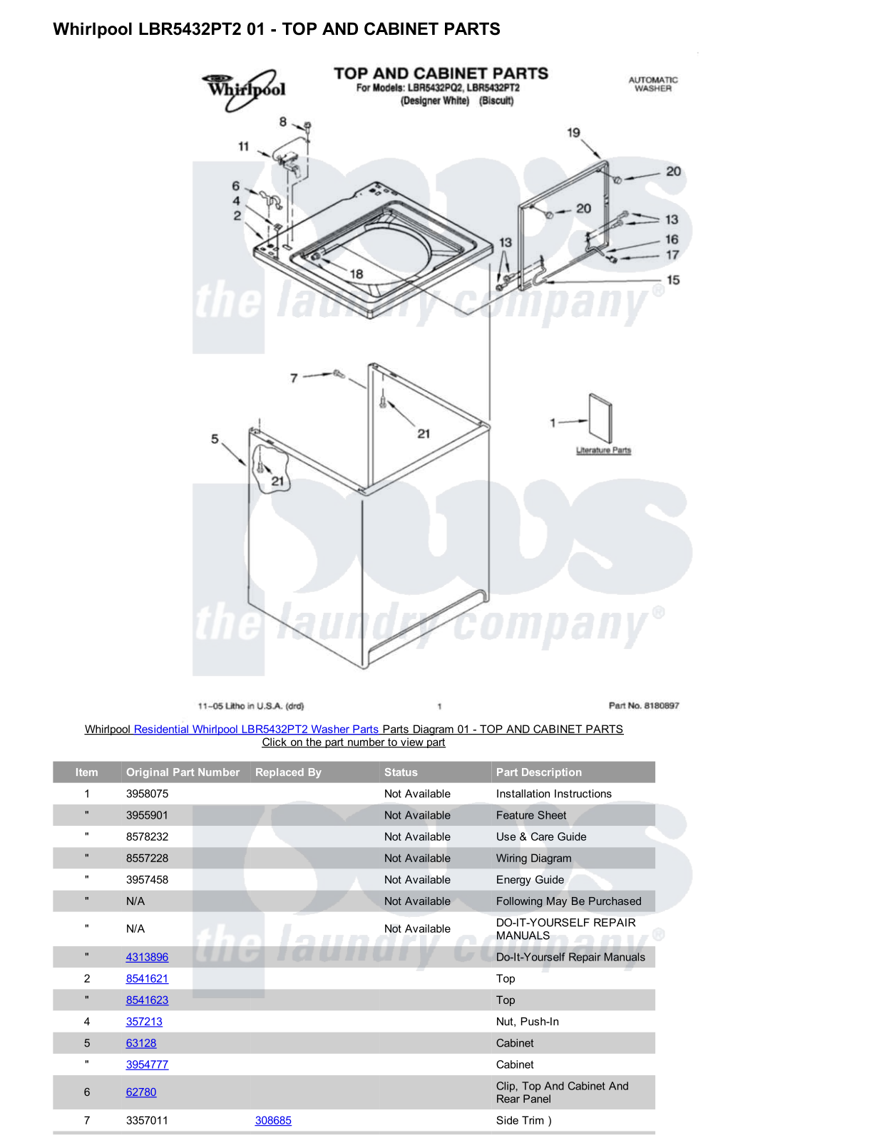 Whirlpool LBR5432PT2 Parts Diagram