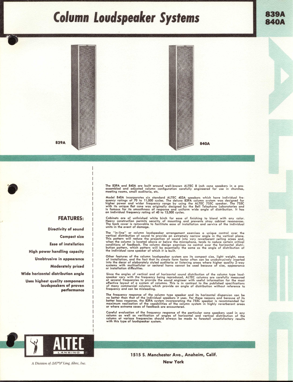 Altec lansing 839A, 840A User Manual