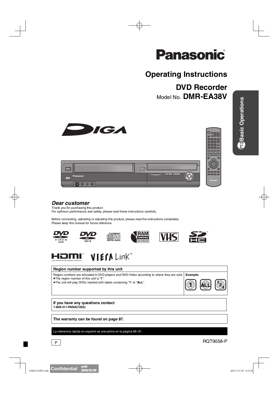 Panasonic DMR-EA38V User Manual