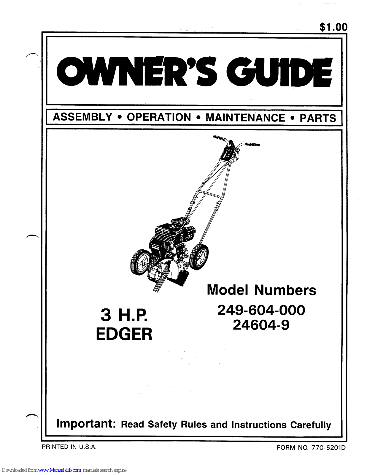 MTD 24604-9, 249-604-000 Owner's Manual