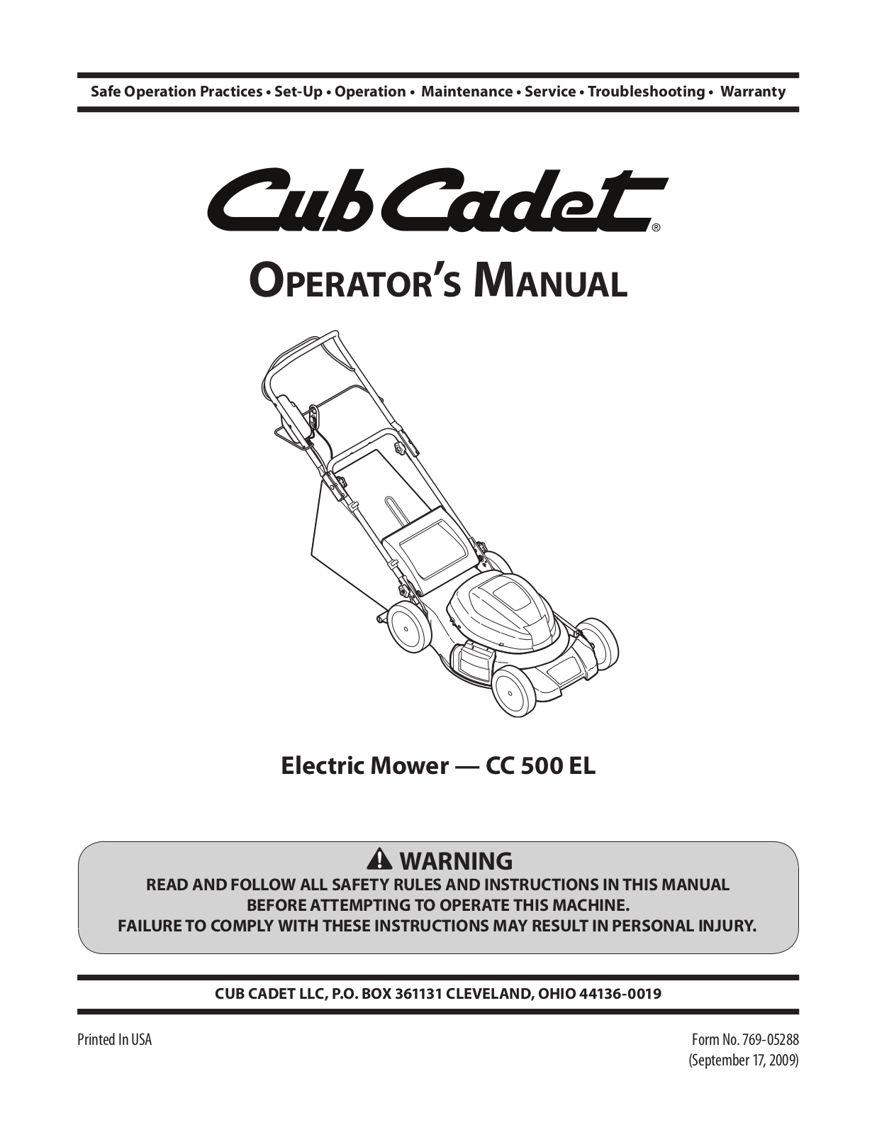 Cub cadet CC 500 EL User Manual