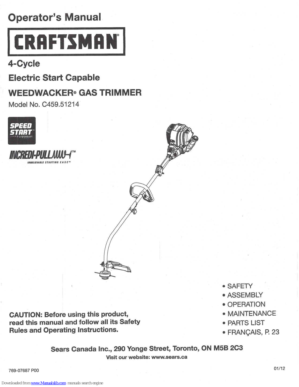 Craftsman C459.51214 Operator's Manual