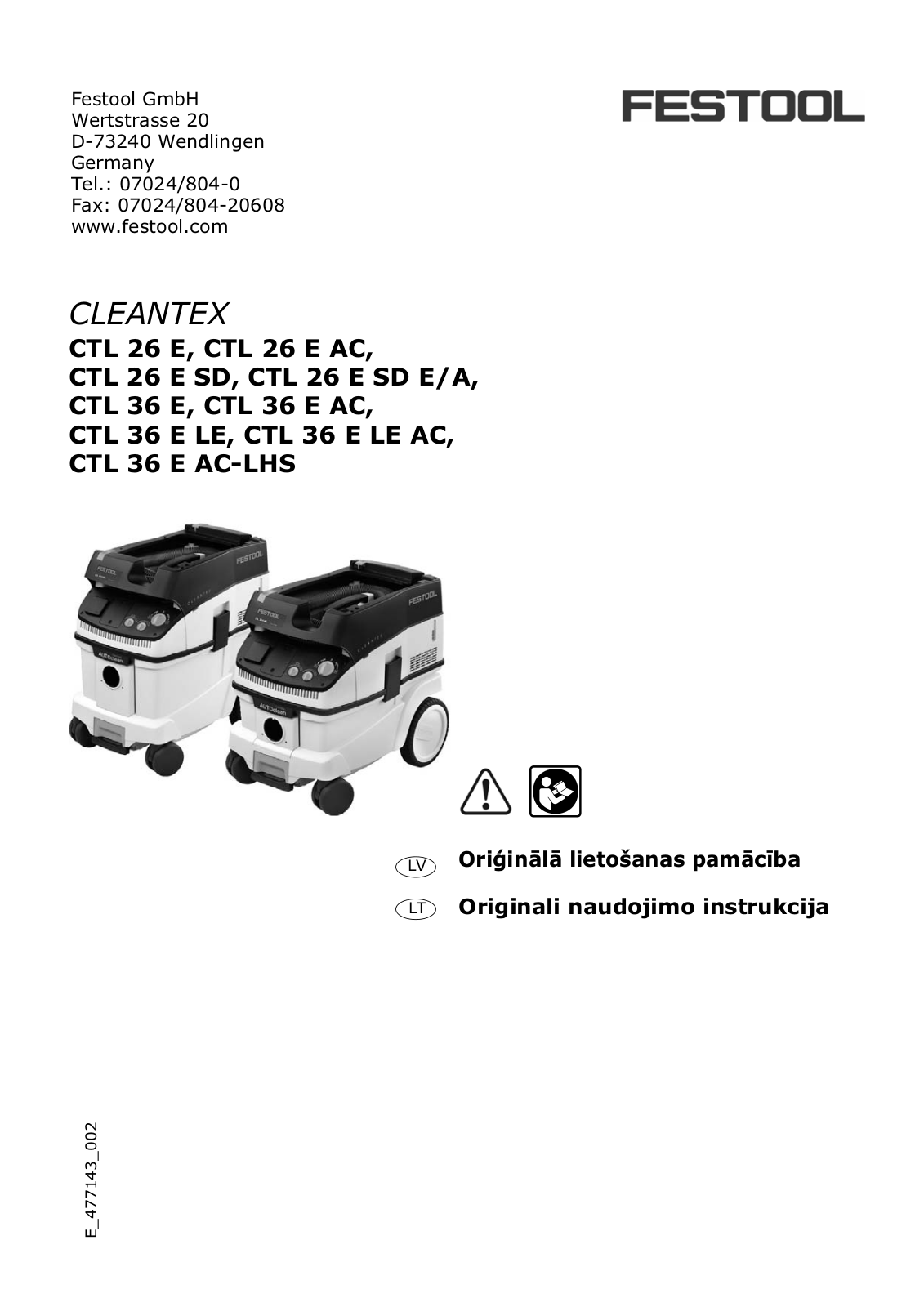 Festool CTL 36 E AC, CTL 36 E LE AC, CTL 26 E AC, CTL 26 E, CTL 36 E LE User Manual