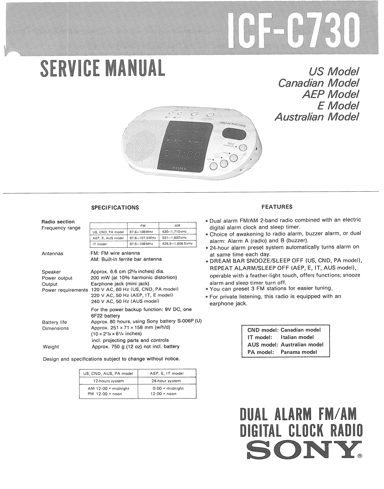Sony ICFC-730 Service manual