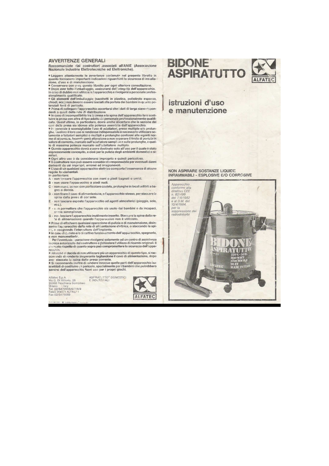 Alfatec BIDONE ASPIRATUTTO User Manual