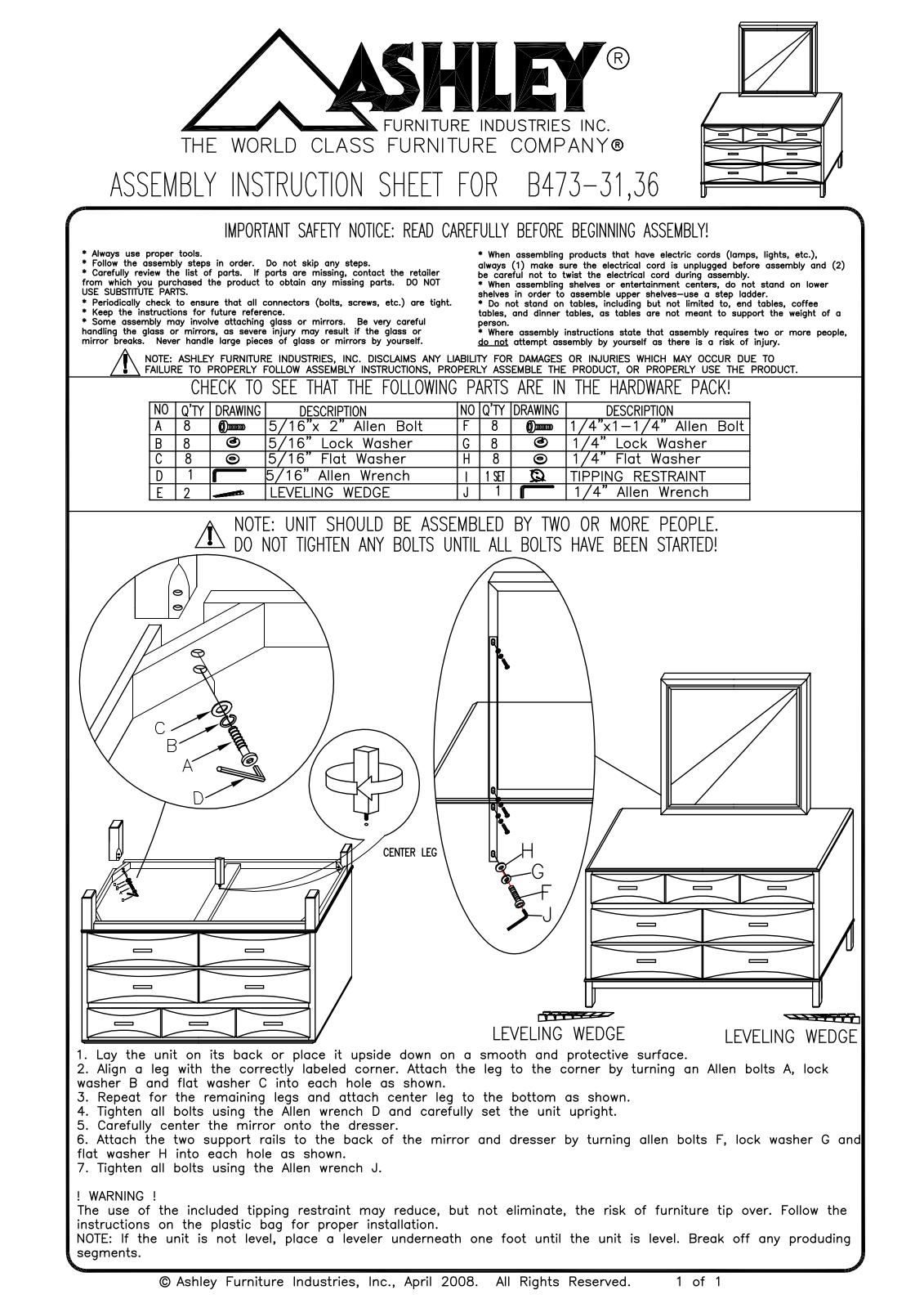 Ashley B47331, B47336 Assembly Guide