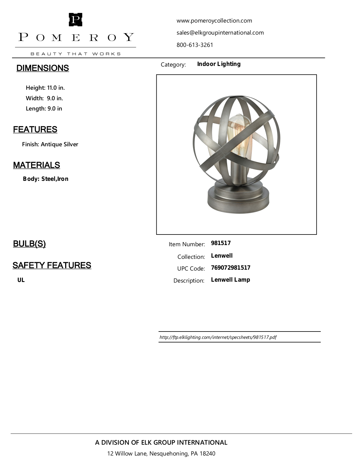 Pomeroy 981517 Product Sheet