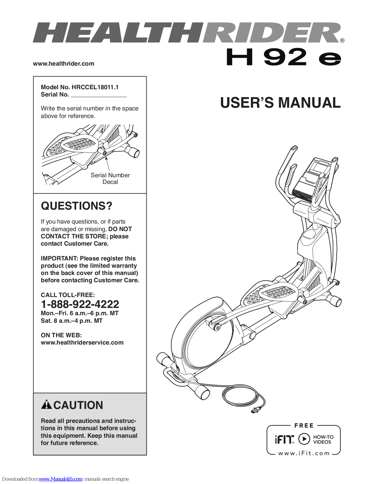 Healthrider HRCCEL18011.1 User Manual