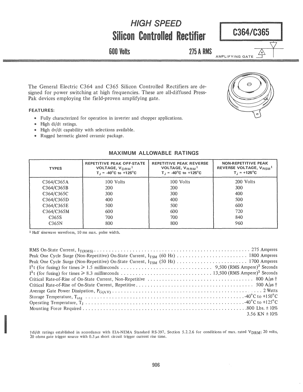 Powerex C364, C365 Data Sheet - ManualMachine.com
