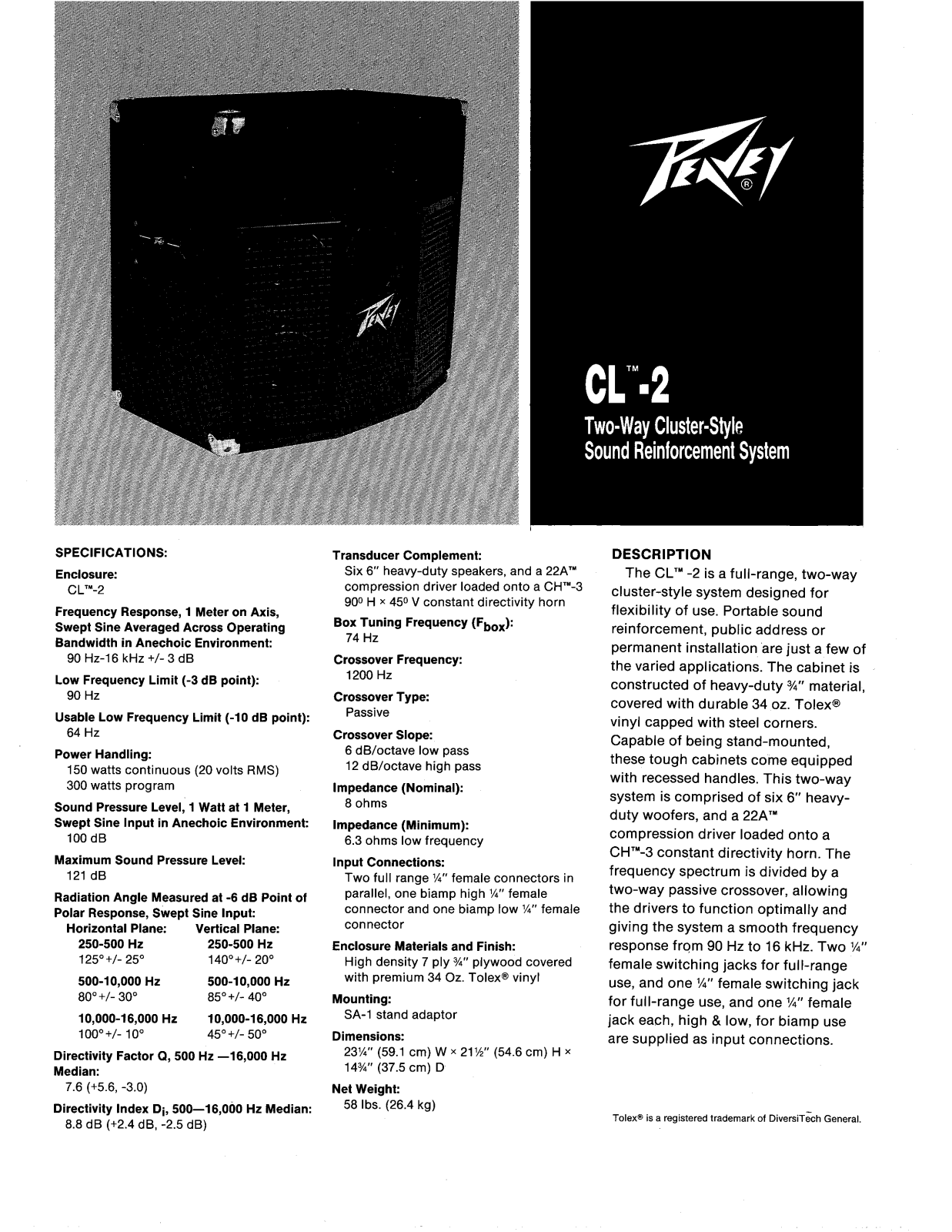 Peavey CL-2 DATASHEET