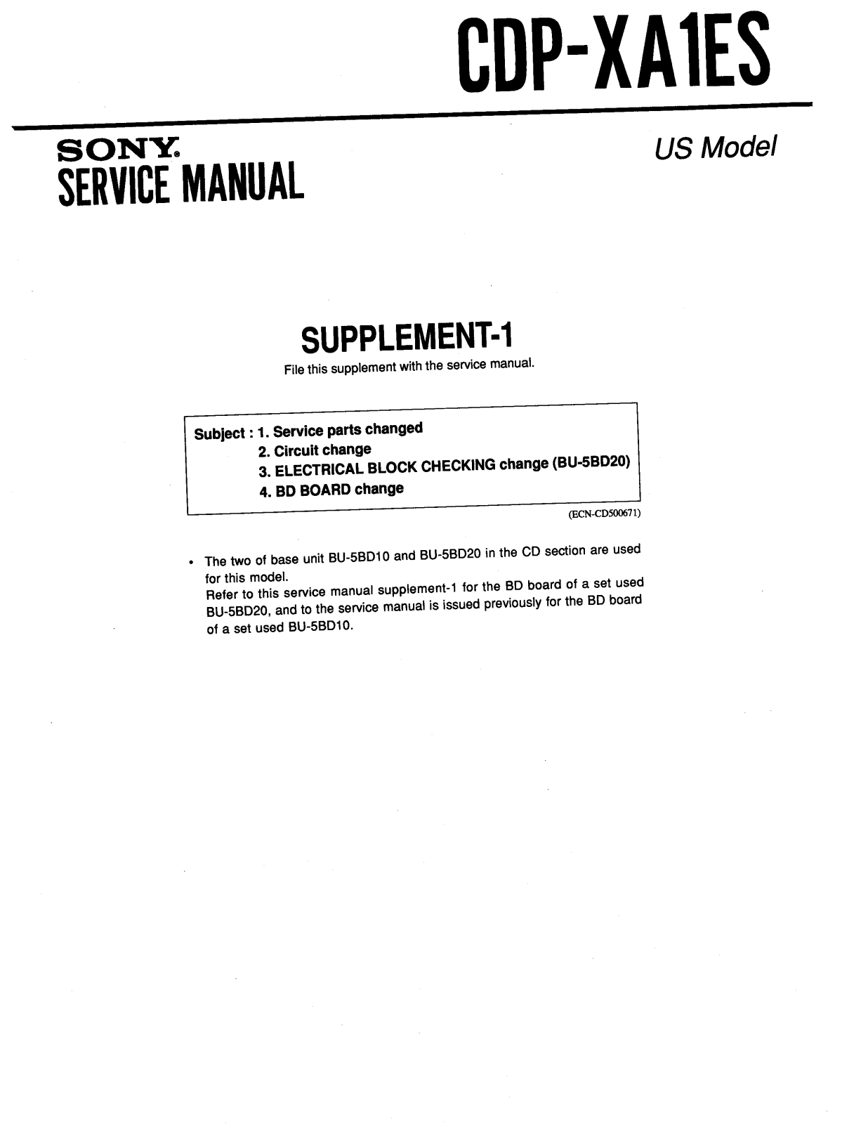 Sony CDPXA-1-ES Service manual