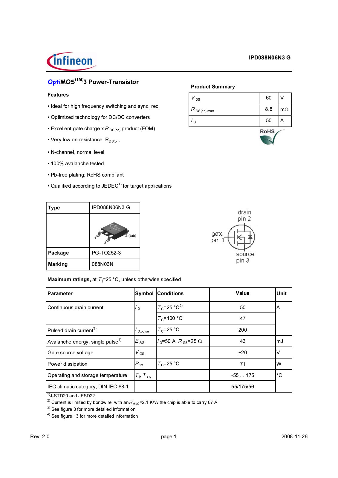 Datasheet ipd088n06n3_rev2.0 Datasheet - ManualMachine.com