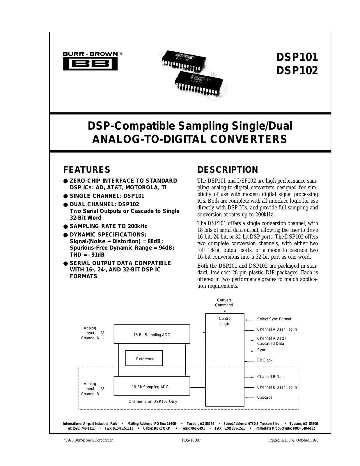 Burr Brown Corporation DSP102KP, DSP102JP, DSP101KP, DSP101JP Datasheet