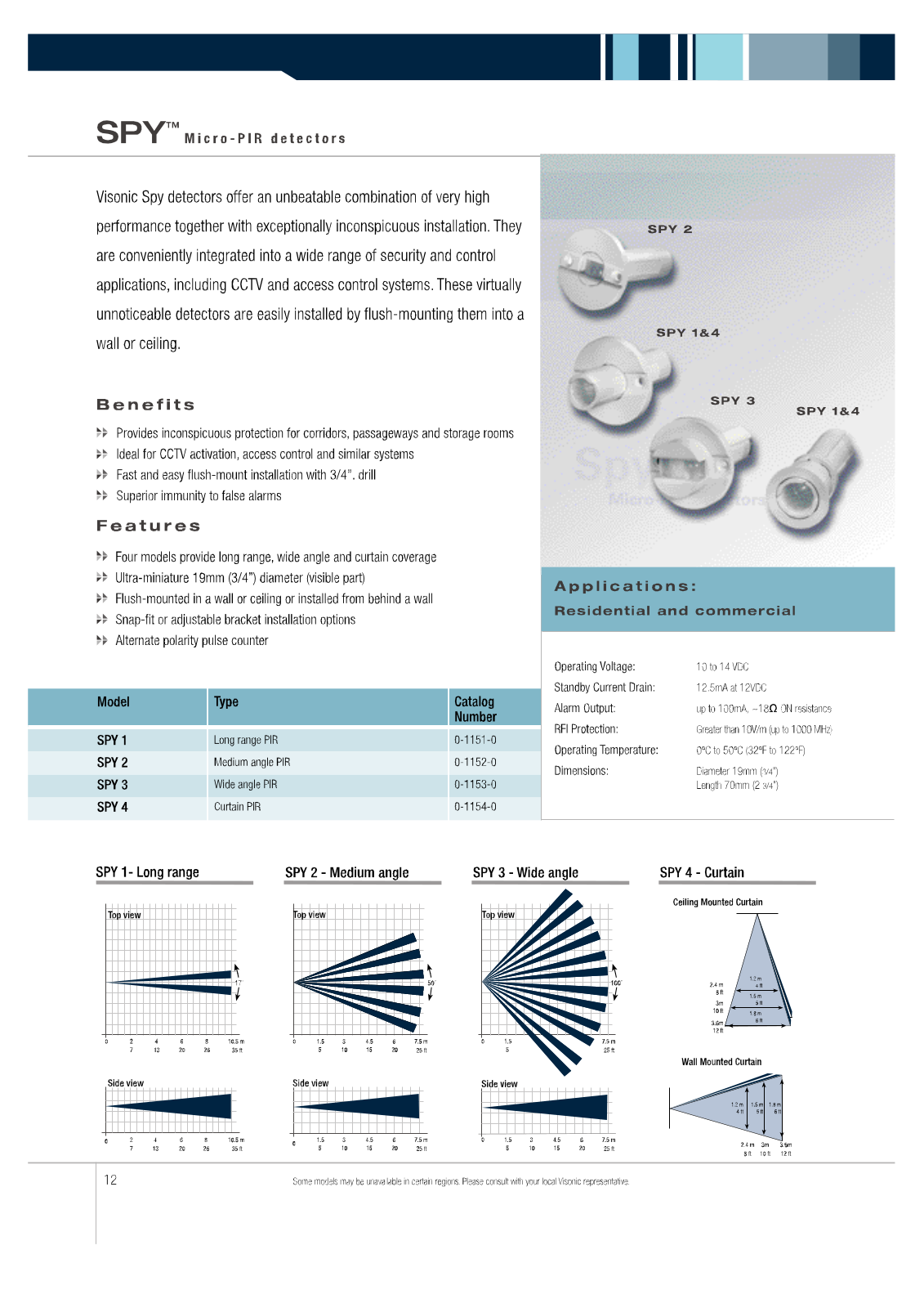 Visonic SPY-4, SPY-1, SPY-2, SPY-3 Specsheet