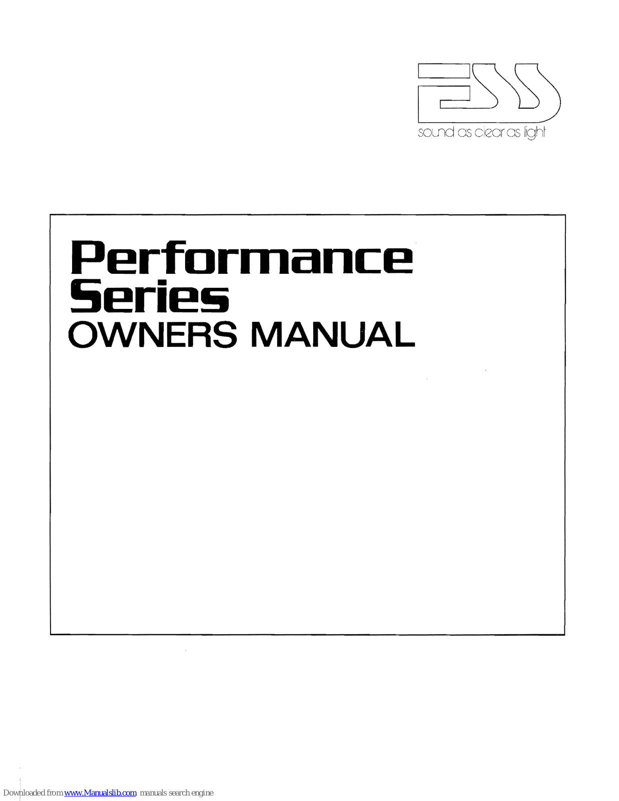 ESS Performance series, Performance 4, Performance 5, Performance 8 Owner's Manual - ManualMachine.com