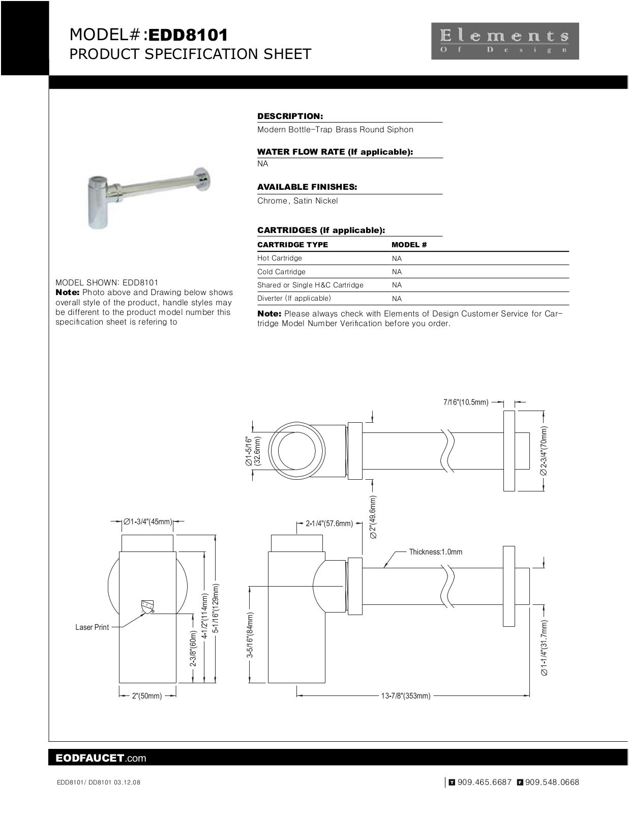 Elements of Design EDE1980 Specification Sheet - ManualMachine.com