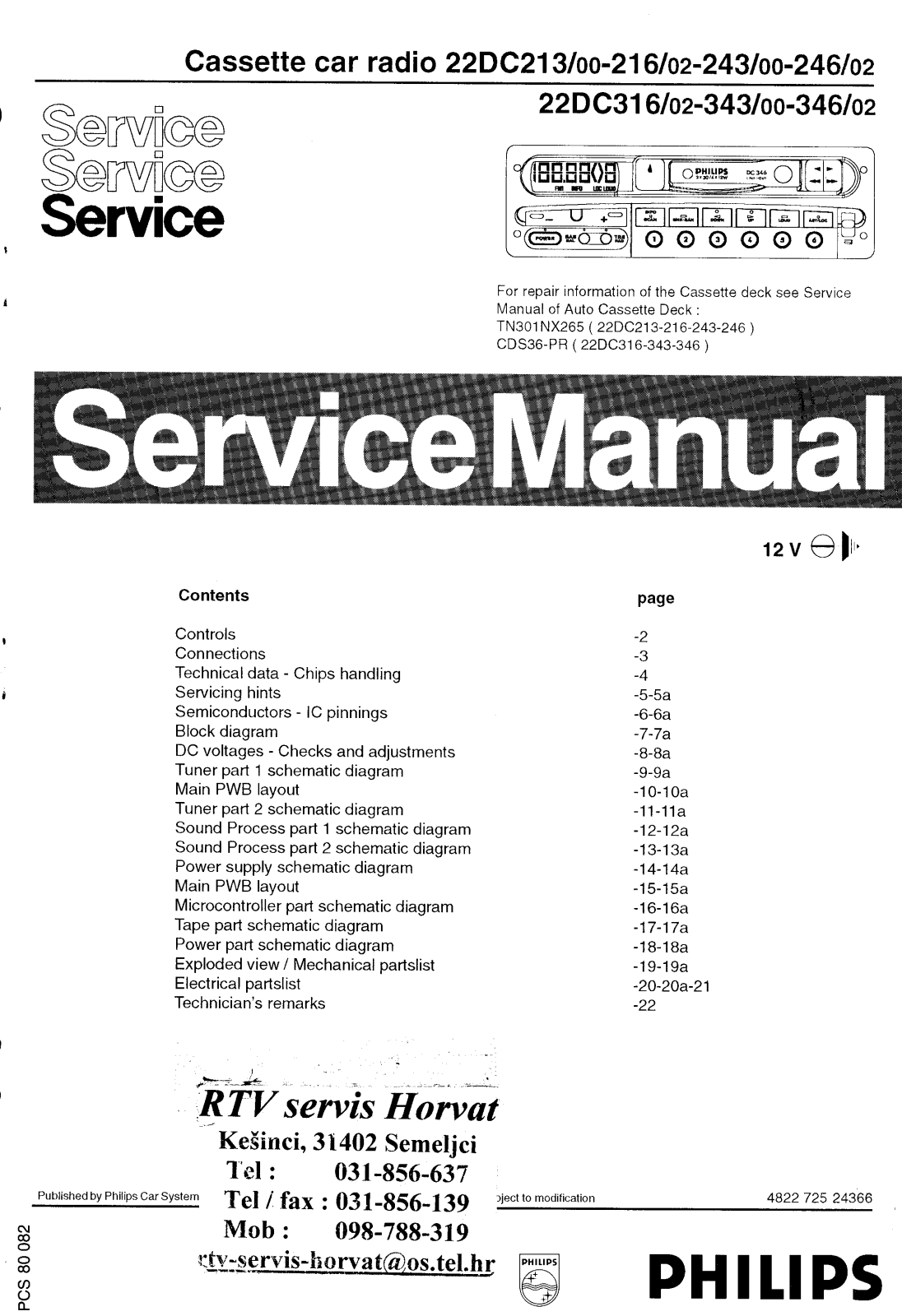 Philips 22DC213, 22DC216, 22DC243, 22DC246, 22DC313 Service manual