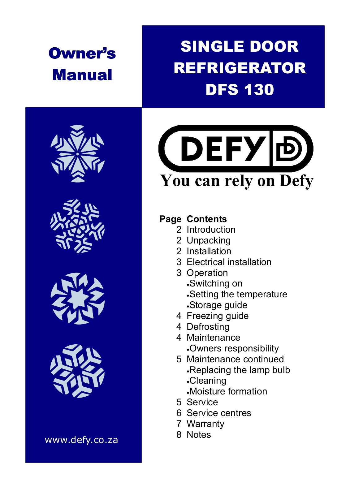 DEFY DFS132 Owner's Manual