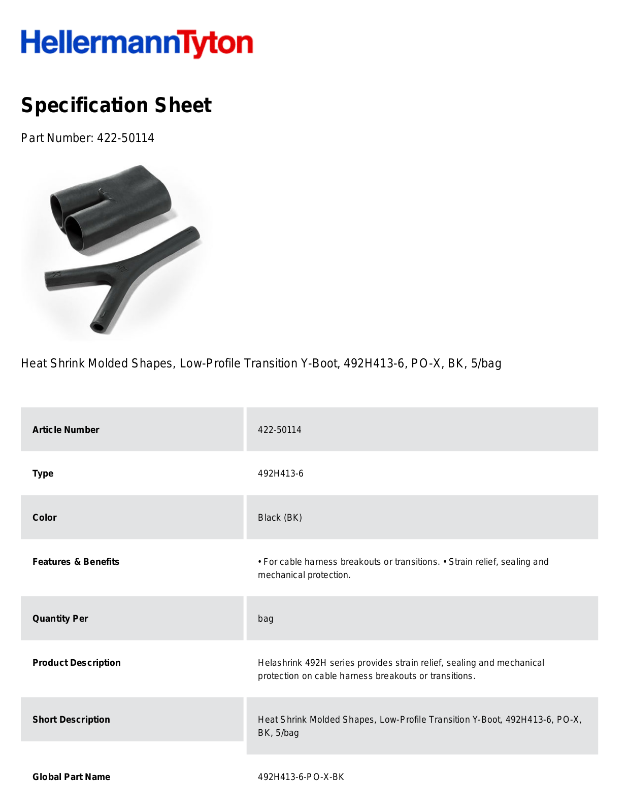 HellermannTyton 422-50114 Specification Sheet