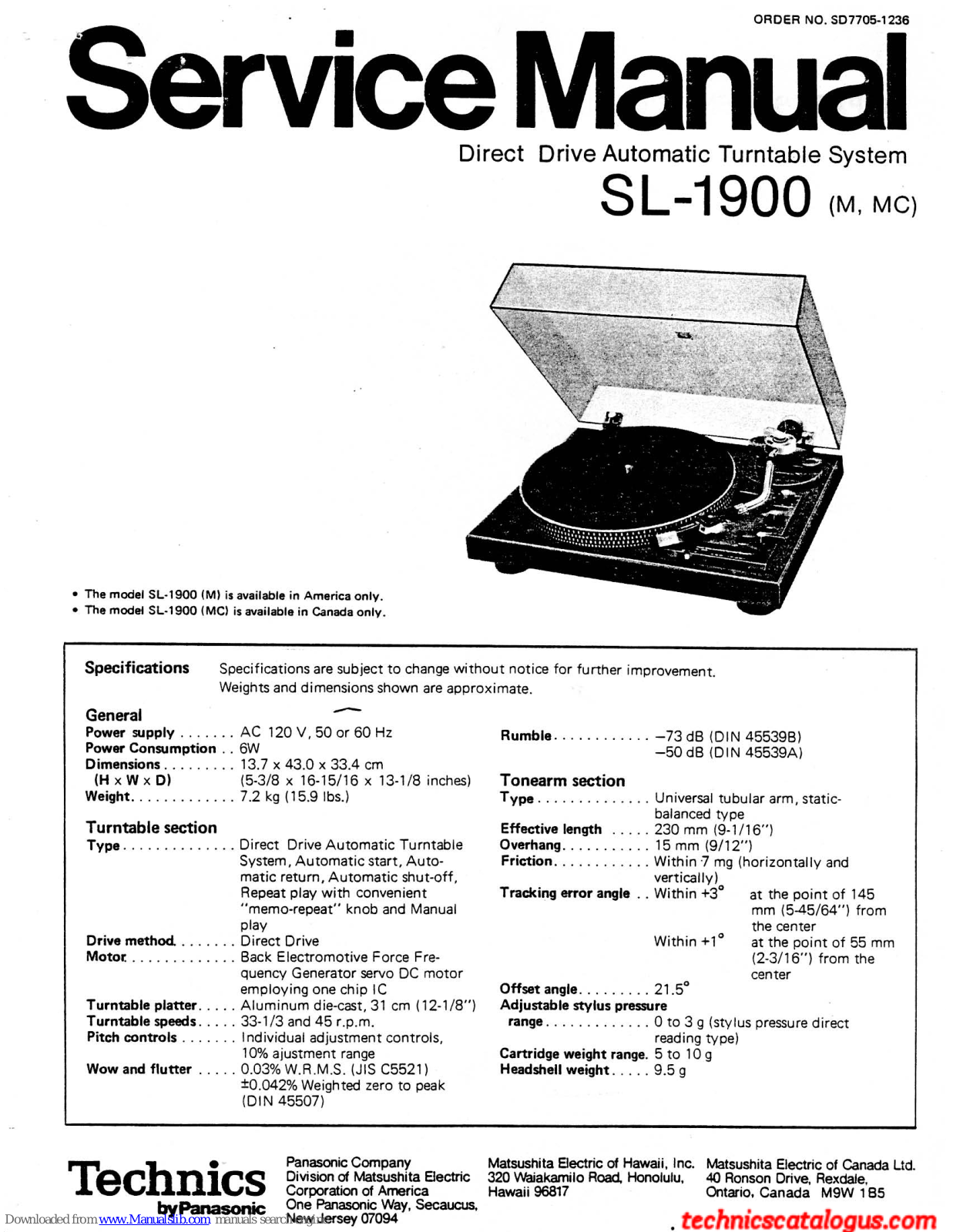 Technics SL-1900M, SL-1900MC Service Manual