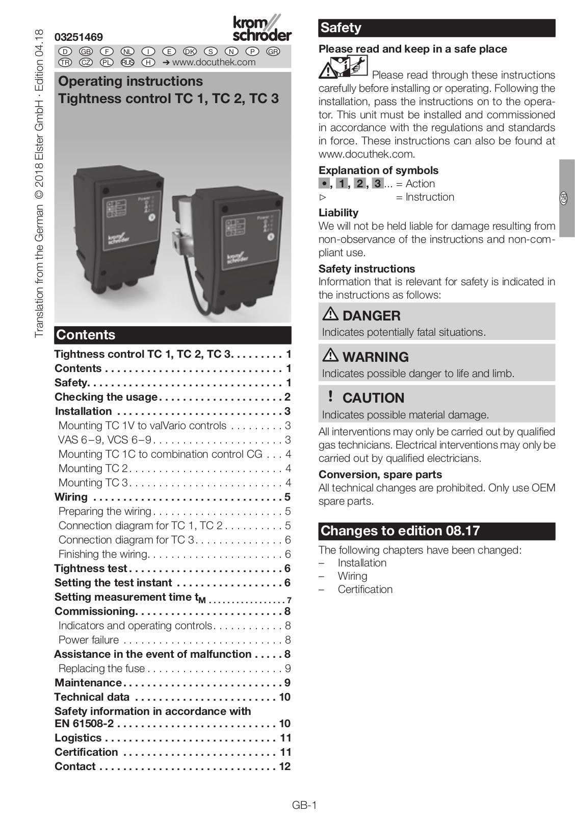 Honeywell TC 1, TC 2, TC 3 Operating Instructions Manual