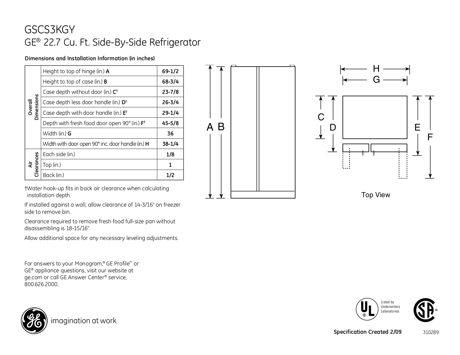 GE GSCS3KGYSS User Manual