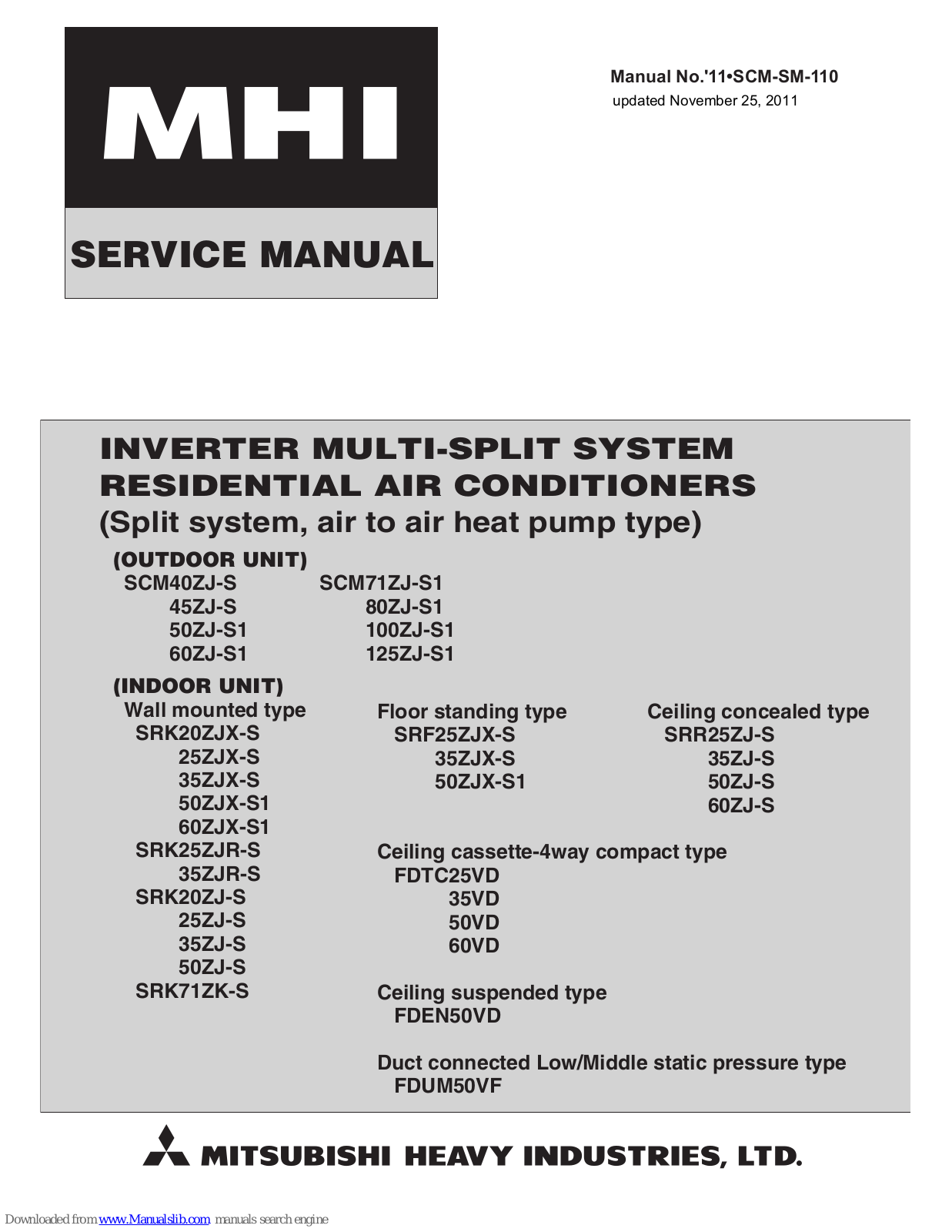 Mitsubishi SCM71ZJ-S1, SCM50ZJ-S1, SCM45ZJ-S, SCM60ZJ-S1, SCM80ZJ-S1 Service Manual