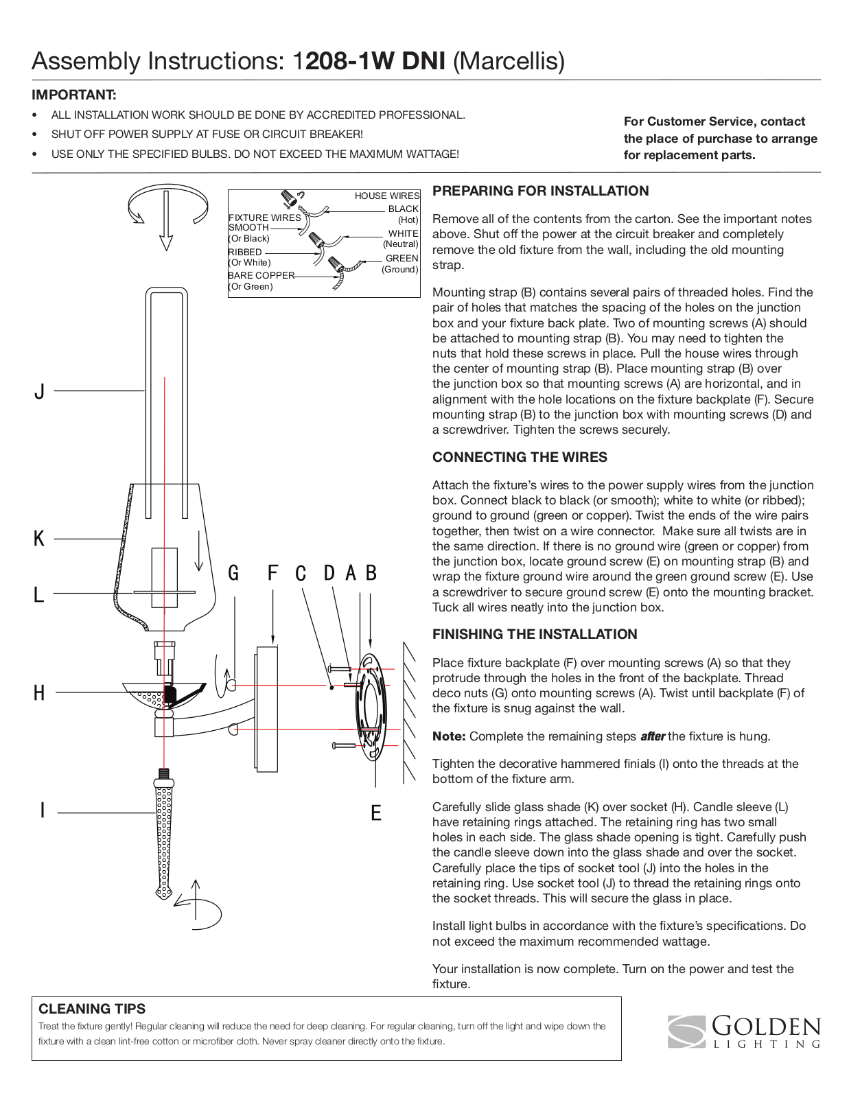 Golden Lighting 1208-1W DNI User Manual