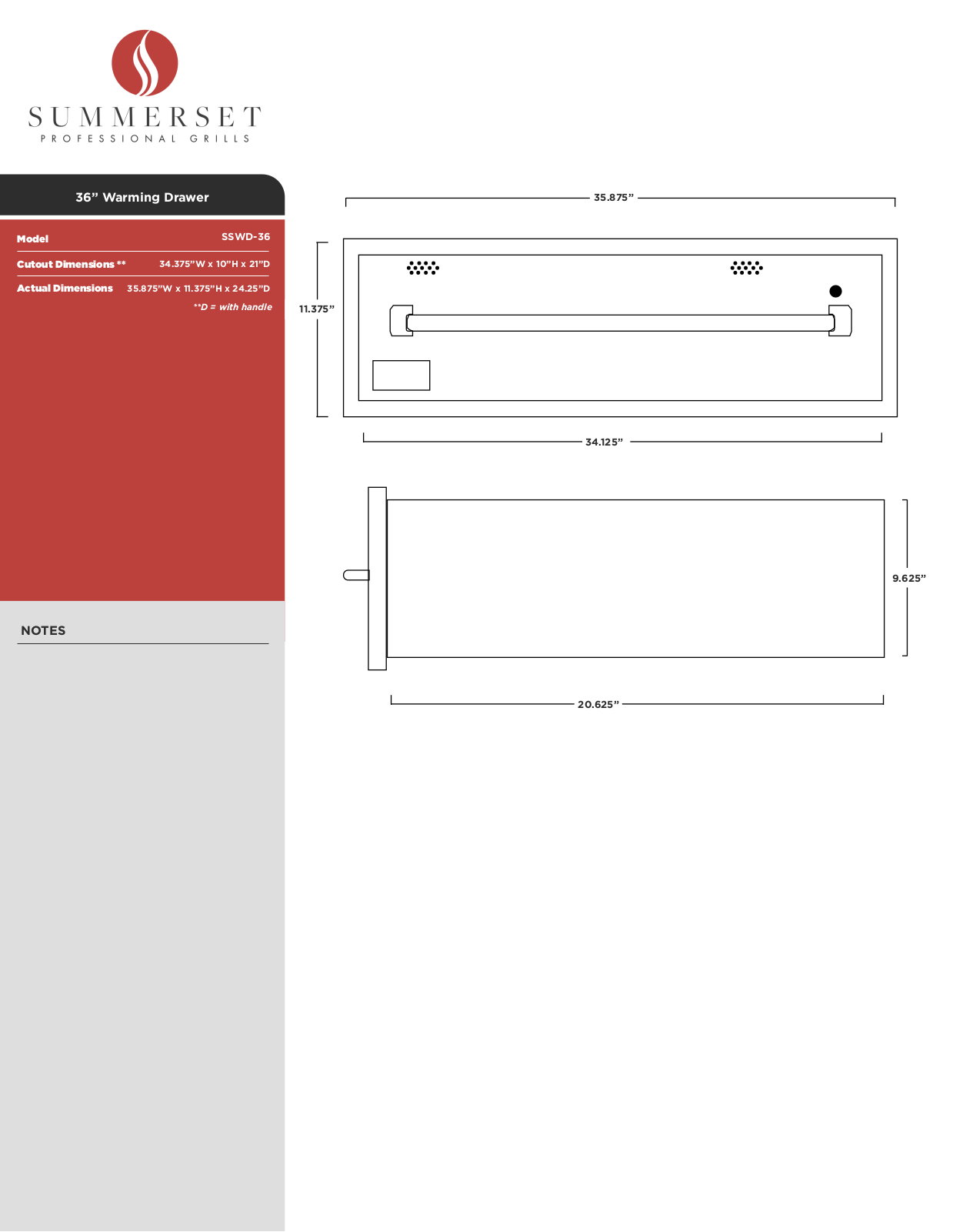 Summerset SSWD-36 Specifications Sheet - ManualMachine.com