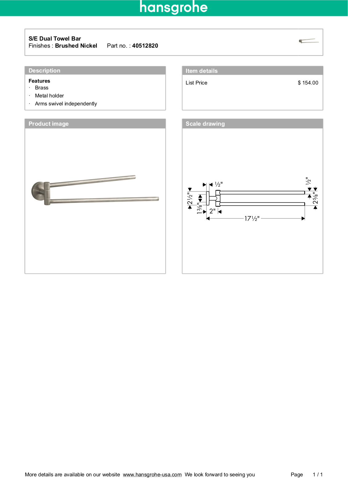 Hansgrohe HAN2618 Specifications - ManualMachine.com