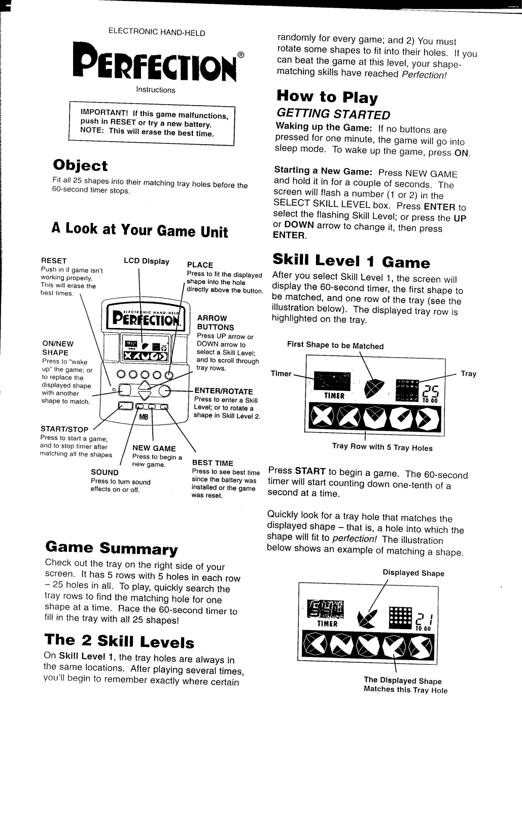 Hasbro PERFECTION User Manual