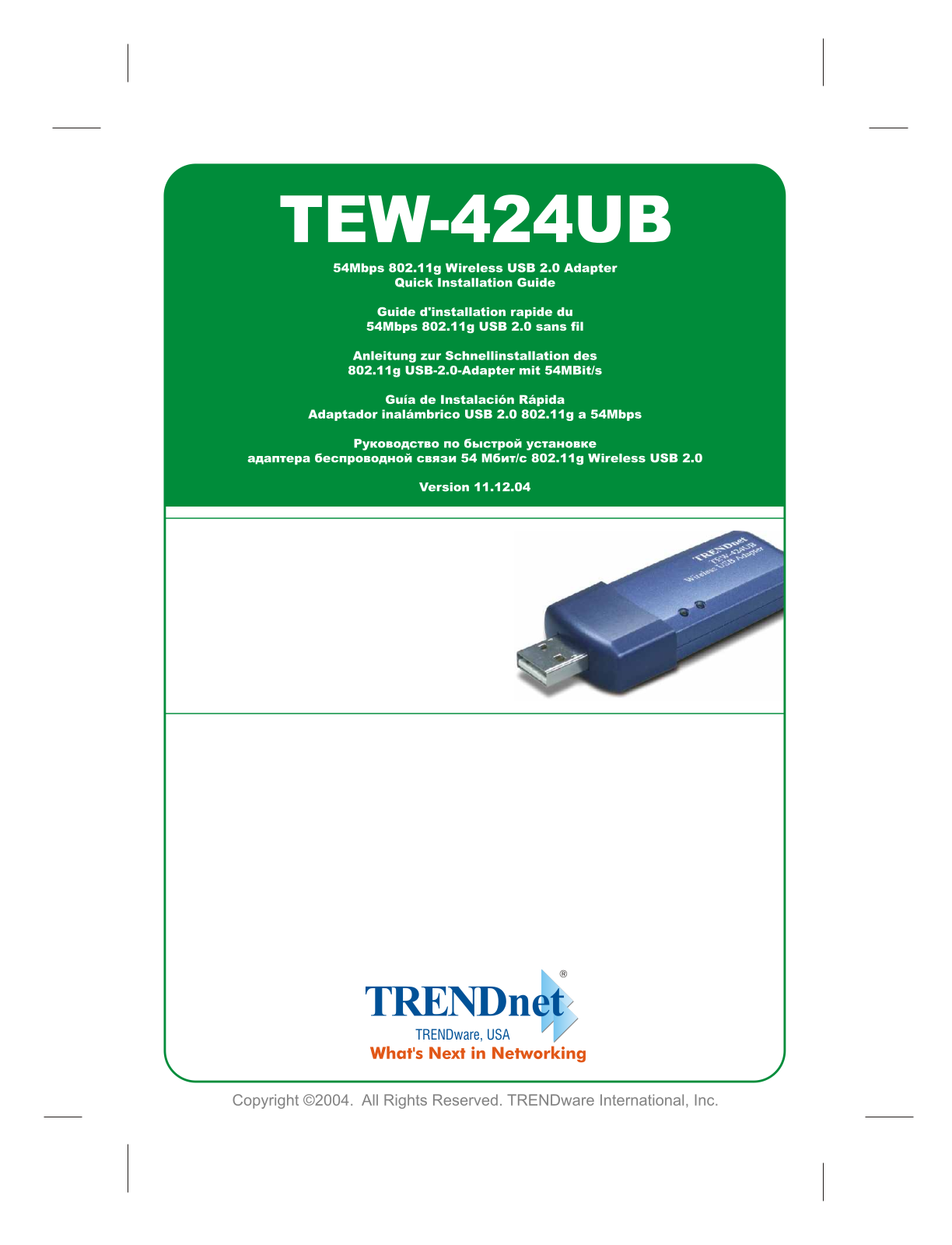 TRENDnet TEW-424UB, Wireless USB 2.0 Adaptor User Manual