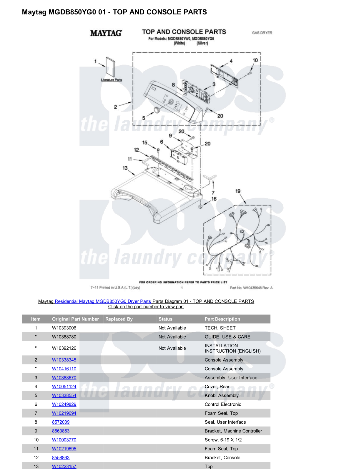 Maytag MGDB850YG0 Parts Diagram