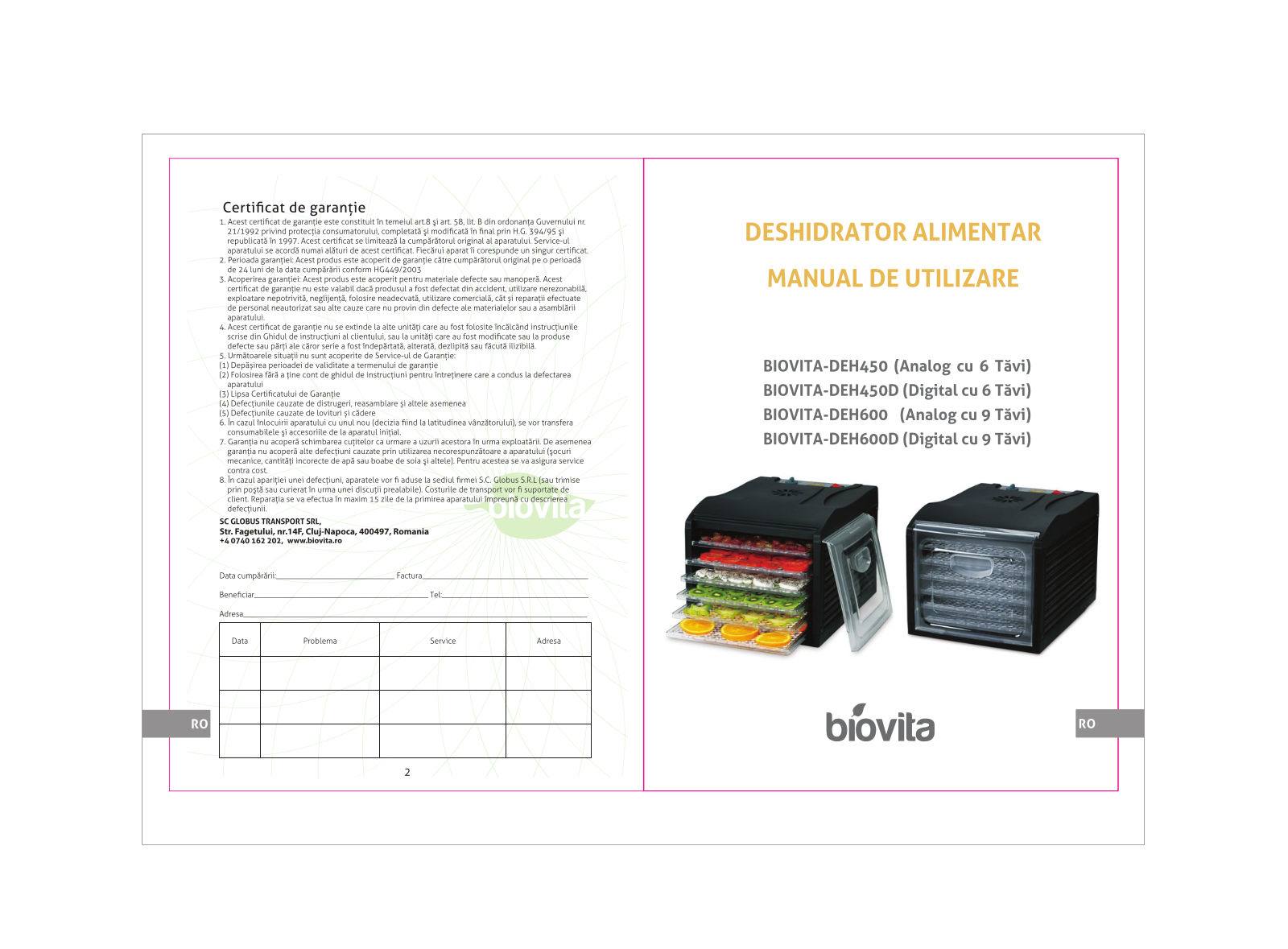 Biovita DEH450, DEH450D, DEH600, DEH600D User guide - ManualMachine.com