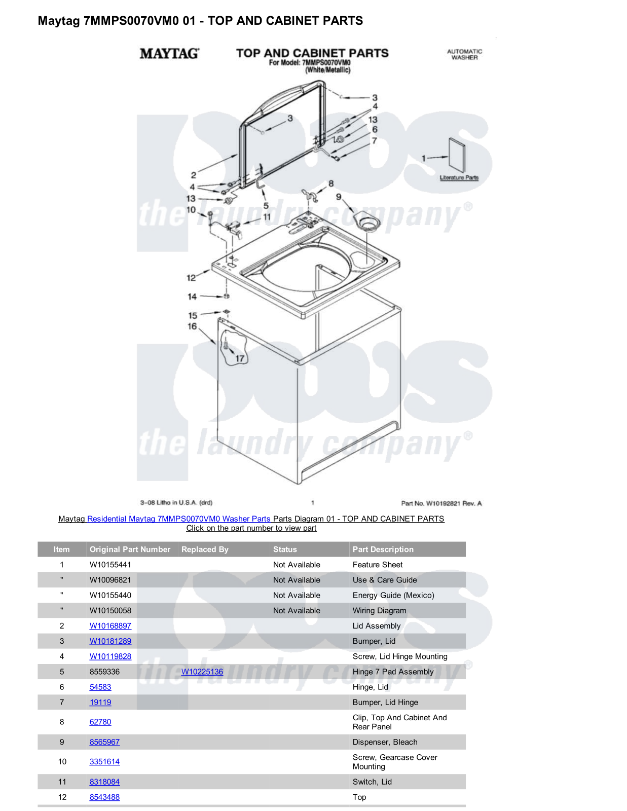 Maytag 7MMPS0070VM0 Parts Diagram