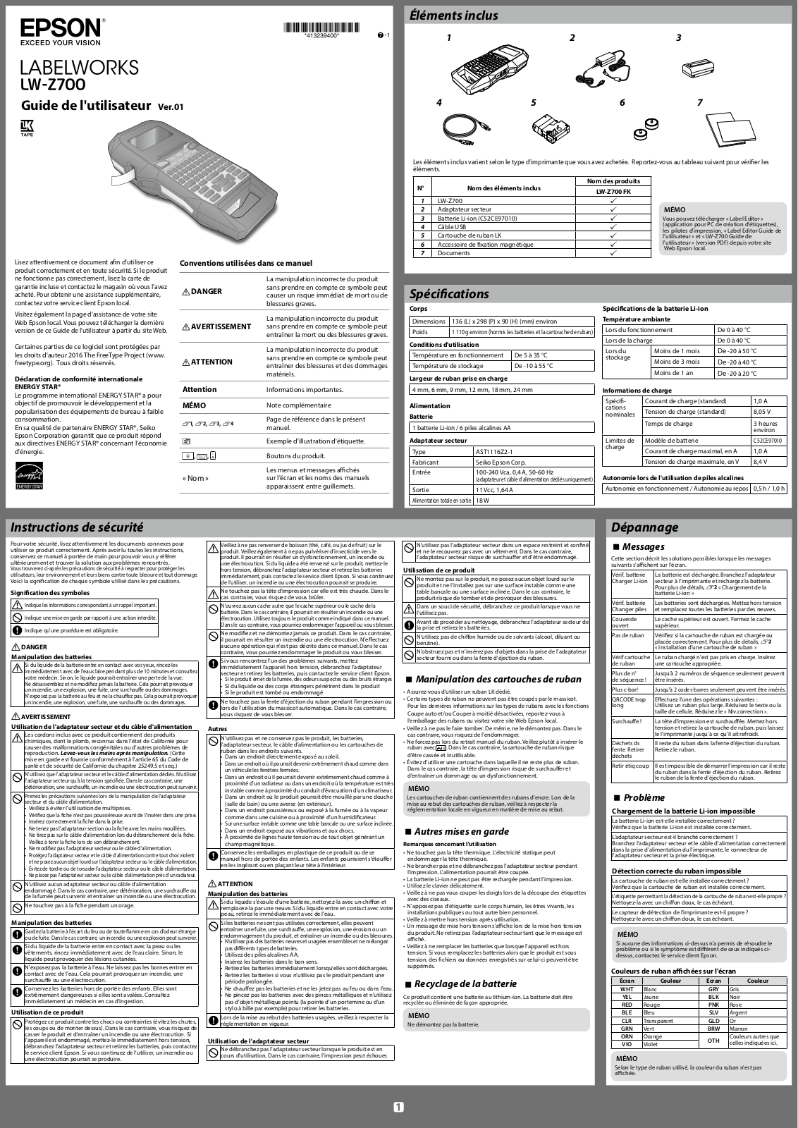 EPSON LABELWORKS LW-Z700 User Manual