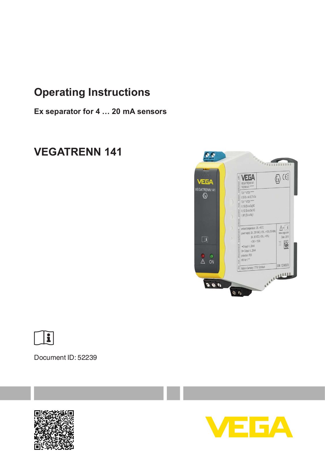 VEGA VEGATRENN 141 Operating Instructions