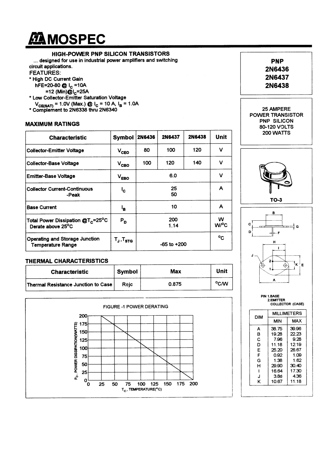 MOSPEC 2N6438, 2N6437, 2N6436 Datasheet